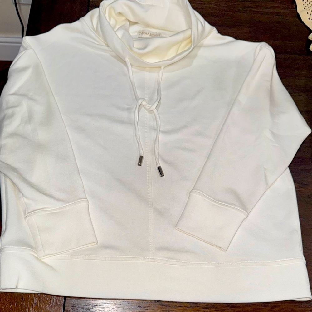 Cynthia Rowley Cream Cowl Neck Sweatshirt with Drawstring Women’s Small size